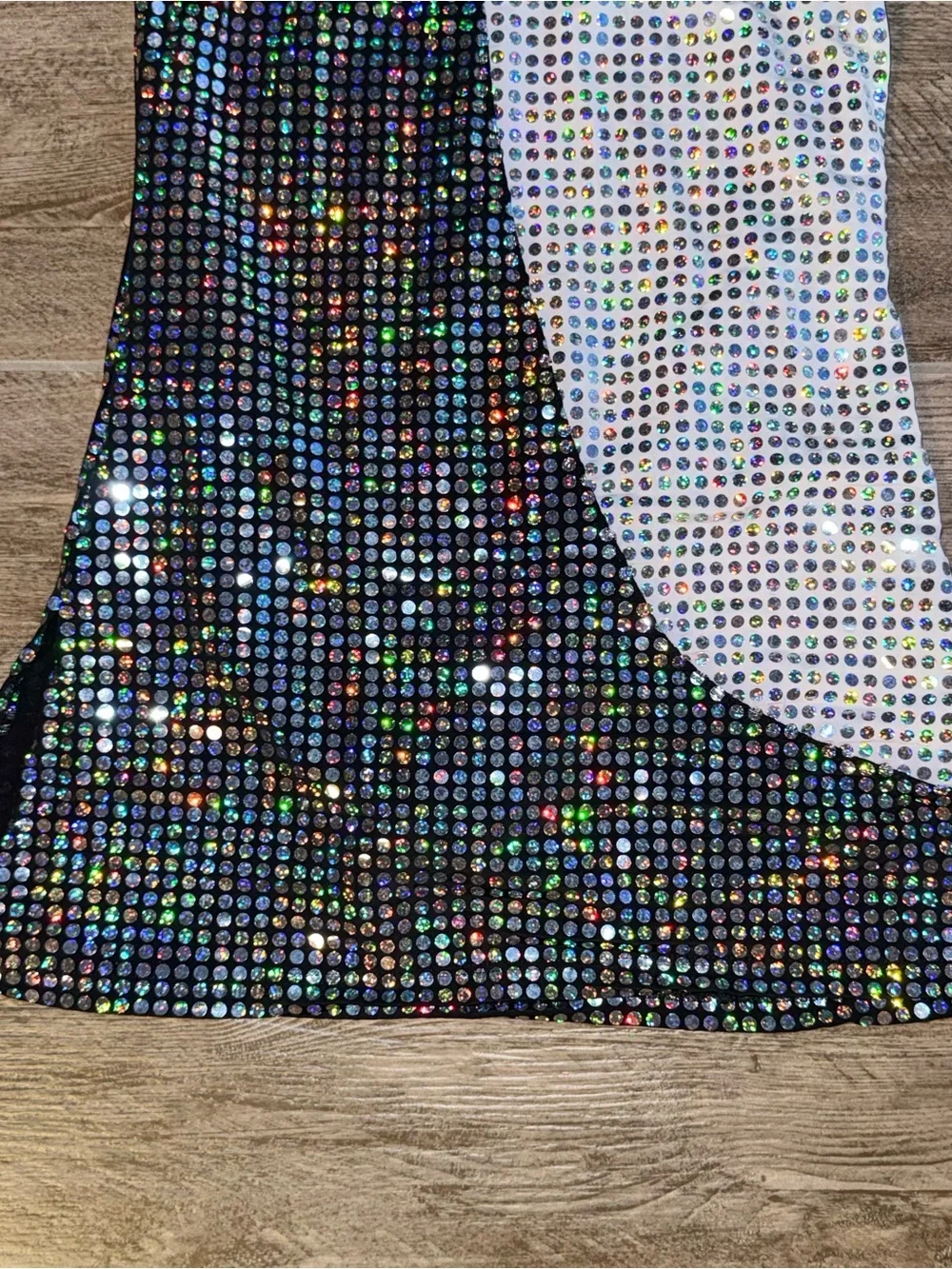 Girls One-Shoulder Sequin Holographic Black & White Dance Costume